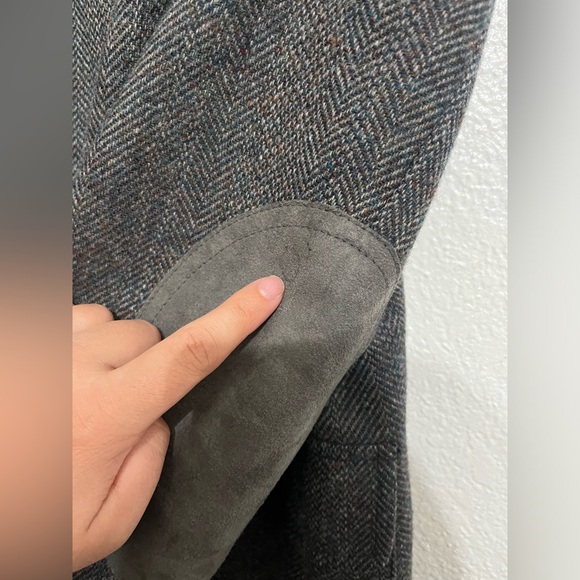 Pendleton Mens 44 Speckled Gray Tweed Wool Suede Elbow Patch single breasted - Picture 3 of 16